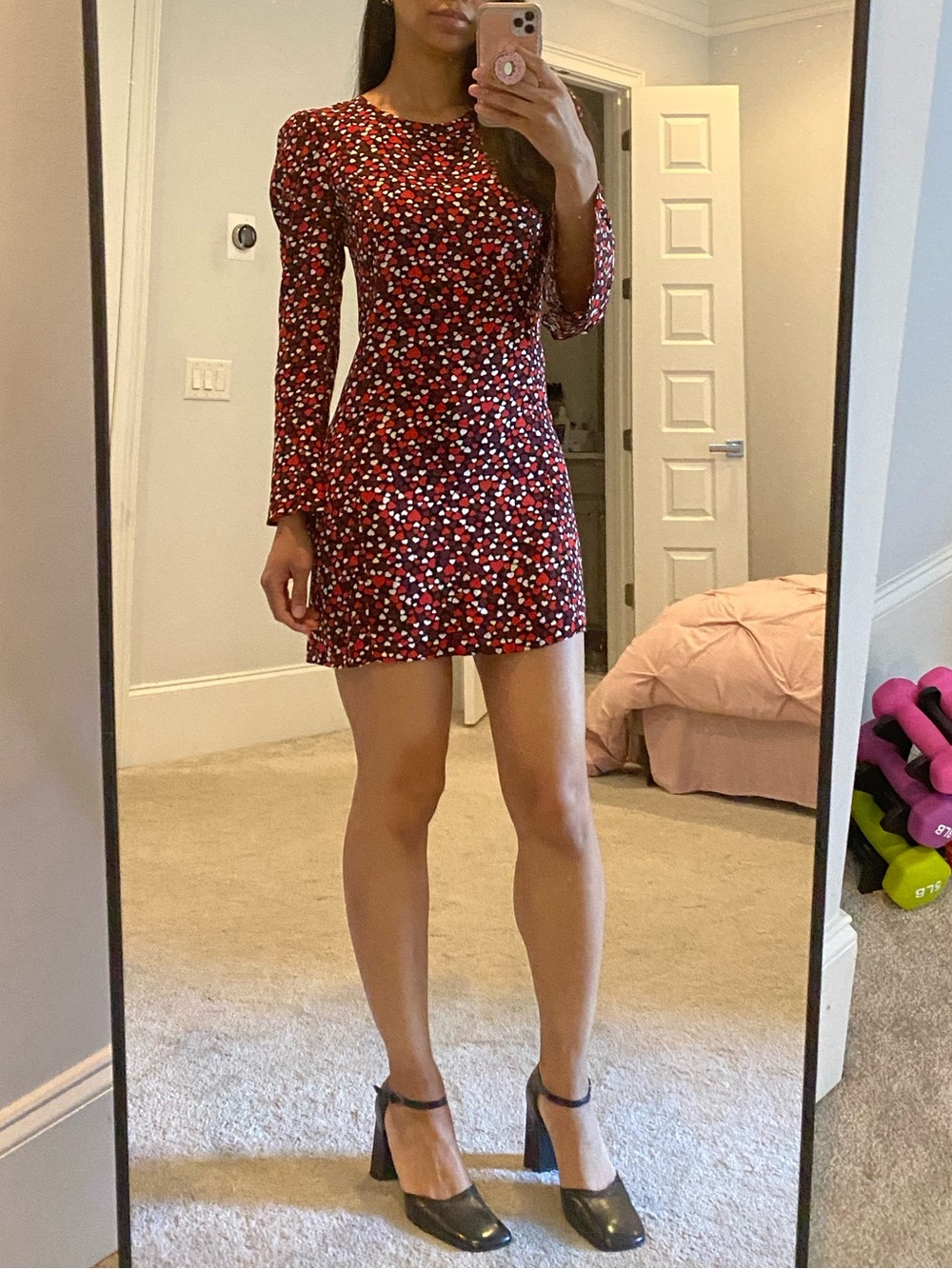 Rouje Red and White Heart-Print Bell Sleeve Mini Dress